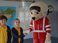 Hatherleigh Primary School children meet Ambrose the Devon Air Ambulance mascot