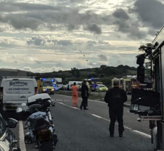 A30 closed both ways after six vehicle collision