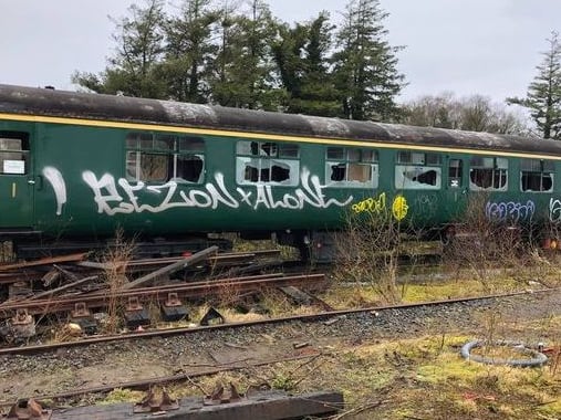 Dartmoor Railway Association carriages damaged at Meldon near Okehampton