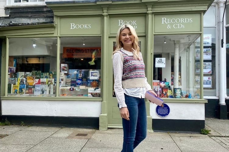 Georgia Toffolo outside Book Stop in Tavistock