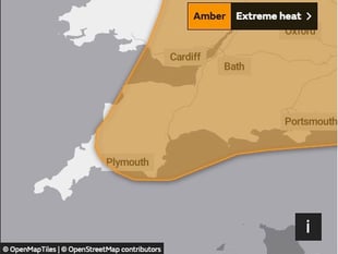 Amber warning of extreme heat in Devon on Sunday
