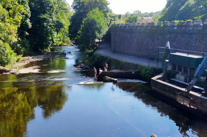 kids cool off in the River Tavy in Tavistock during heatwave