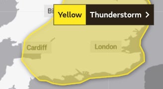 Yellow Warning of disruption from thunderstorms and heavy rain. Oc 22, 2022