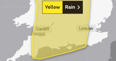 The area covered by tionight's Yellow Warning of heavy rain form the Met Office.
Picture: Met Office (Oct 31,2022)