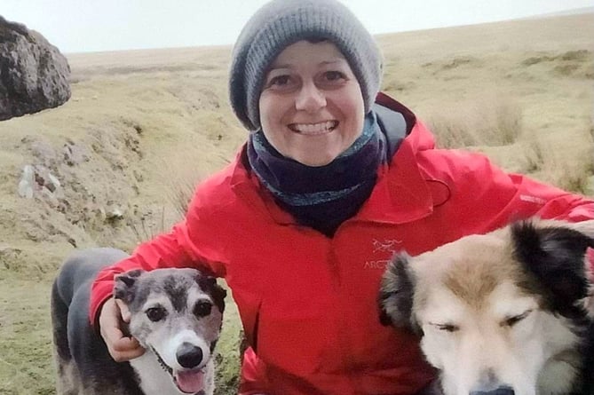 Terri Lang with her dogs (she was from Lydford and died of cancer aged 49). Her uncle Dave Garratt is fundraising for St Luke's Hospice in her memory
