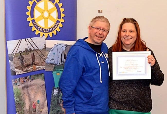 Kevin Ball (left) and Rebecca Green at Rotary Club awards 