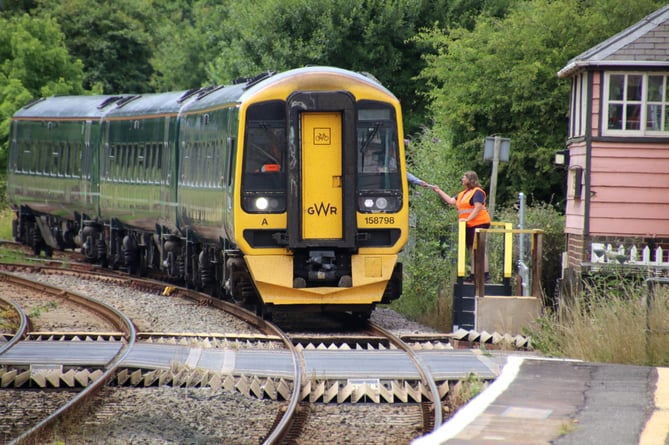 The key exchange taking place at Crediton Railway Station.  Stock image by Alan Quick, Crediton Courier. AQ 7365
