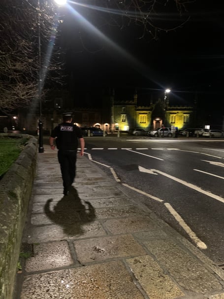 Police patrolling in  Tavistock town centre on Friday night