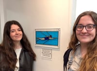 Stained glass plaque in memory of swimmer