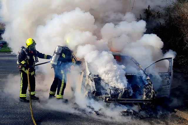 Dramatic pictures as Buckfastleigh firefighters battle car blaze
