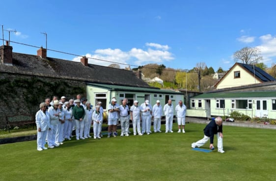 The first wood of the season being bowled by the President at North Tawton.