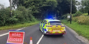 Power lines down on A386, road closed near Fox and Hounds pub, Lydford