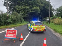 Power lines down on A386, road closed near Fox and Hounds pub, Lydford