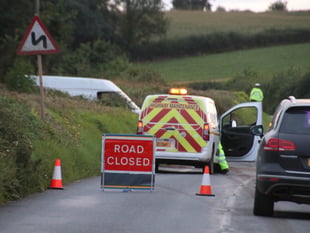 A3072 closed between Copplestone and Bow due to motorbike accident
