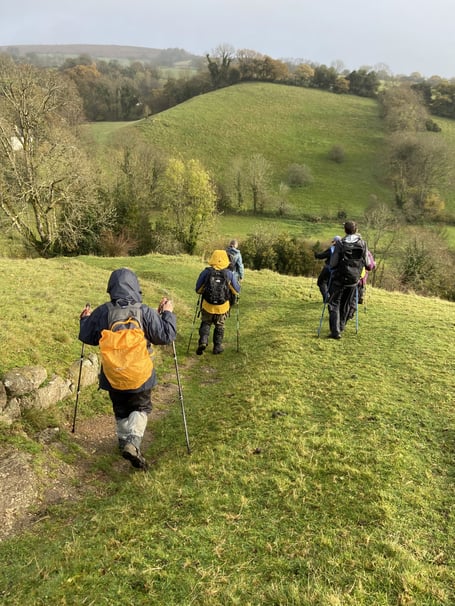 Okehampton Ramblers making a steep descent