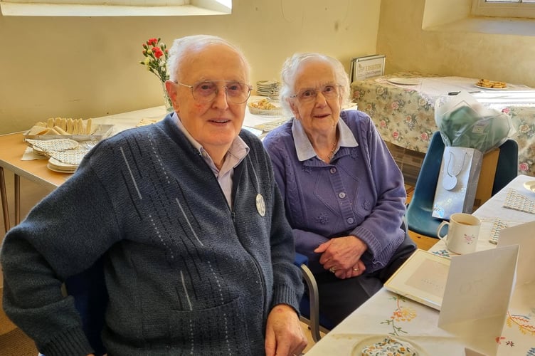 Reg and Hazel enjoying tea in the Sunday School Room at Providence Chapel after their Anniversary Service.