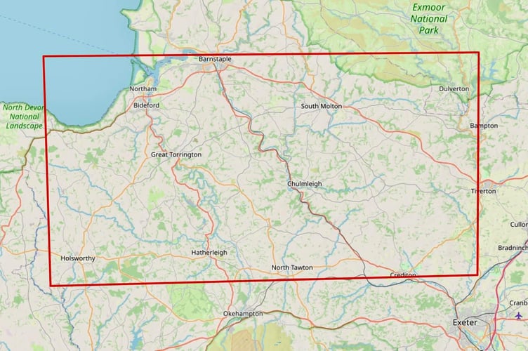 The area in which the low flying military exercise is expected to take place tomorrow, Tuesday and on Wednesday.