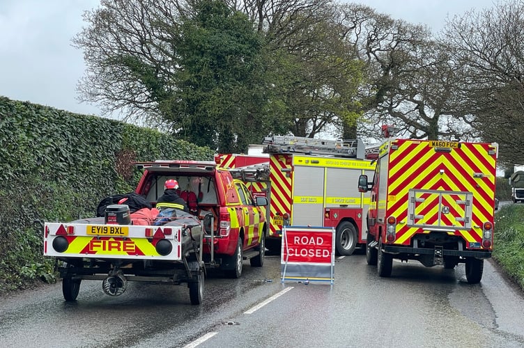 The scene of the road closure on the A3072 near Copplestone.  AQ 9924