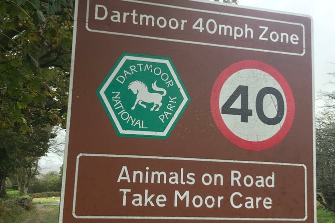 Speed sign on Whitchurch Down near Tavistock