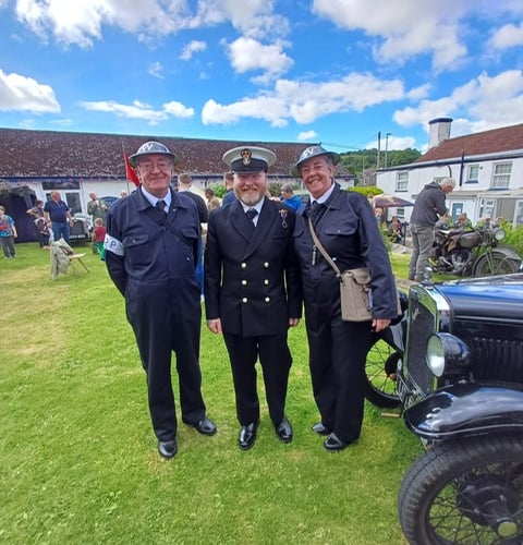 Lifton D-Day car display, a serving sailor and period air raid wardens..