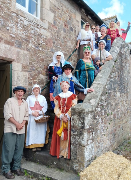 Sampford Courtenay residents on the Church Room steps, marking the anniversary of the Prayer Book Rebellion