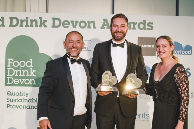 Edward Baily, centre, of TORS Vodka, with Greg Parsons of Food Drink Devon and Heidi Robinson, from West Country Fruit Sales