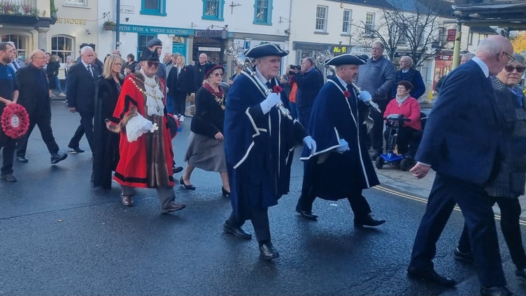 Mayor Allerton Fisher joining the Remembrance Parade in Okehampton