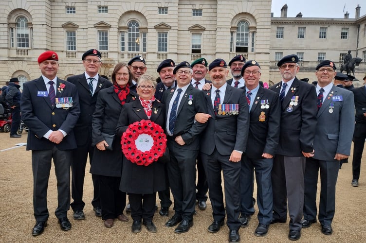 Members of Okehampton Armed Forces Veterans Breakfast Club on Horse Guards Parade for Remembrance