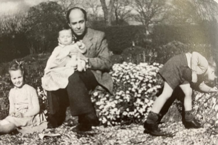 Flying ace Roly Alderson with his young family, including hi son and biographer Mark.