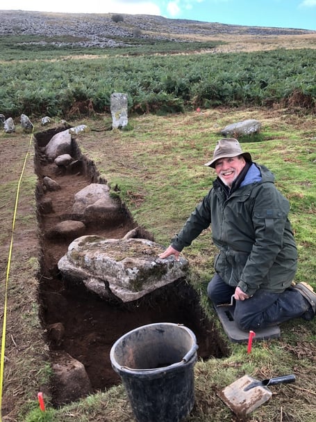 Alan Endacott excavating prehistoric stone circles on Taw Marsh, Dartmoor