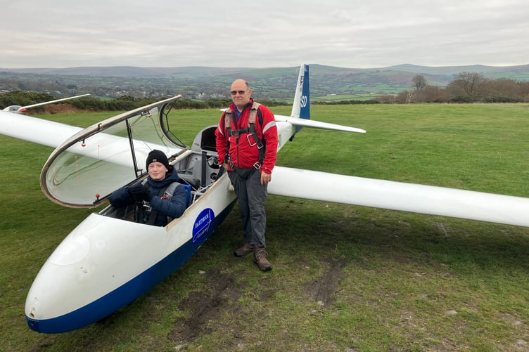 Jamie Young, after his first solo flight, with chief flying instructor Rick Wiles at the Dartmoor Gliding Society near Brentor. (Picture: Dartmoor Gliding Society)