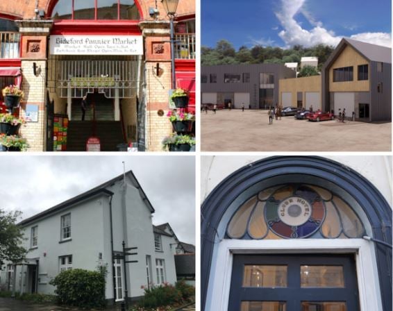 Bideford Pannier Market, Appledore Clean Maritime Innovation Centre, Manor Offices, Holsworthy and The Globe Hotel, Great Torrington. Image courtesy: Torridge District Council