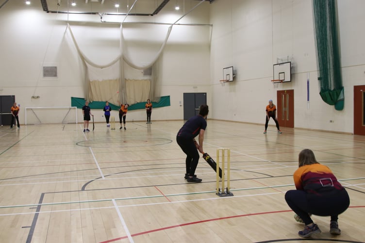 Moorland Maidens bowling out the opposition to become Devon Indoor Softball Cricket champions. Picture by Chris Cottrell.
