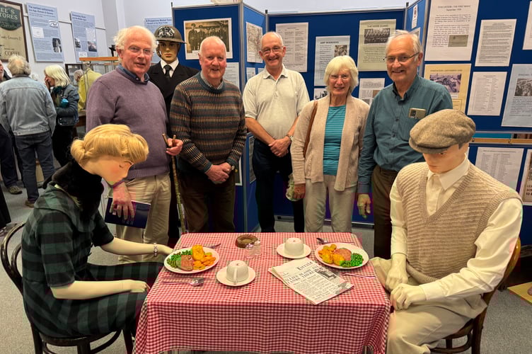 At the Crediton Museum exhibition launch, from left, Keith Mortimer, Jim King, Chris Tucker, Anne Tucker and David Nation. AQ 8374