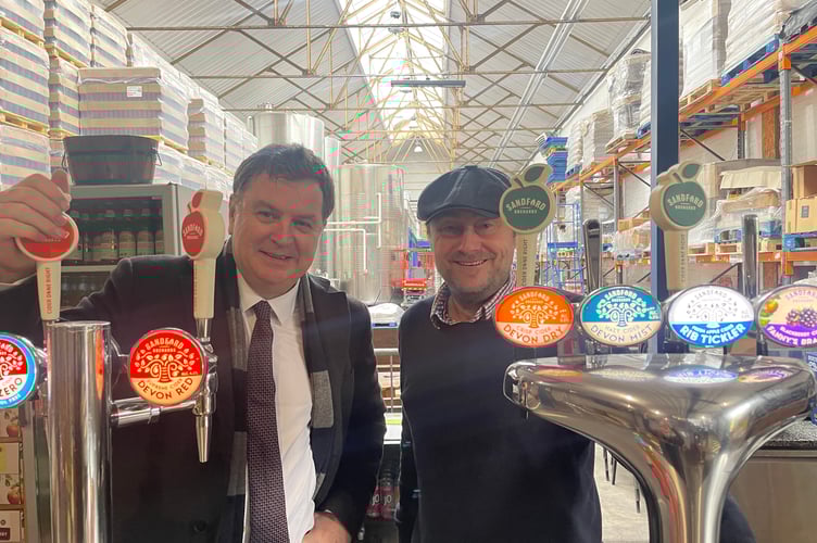 Central Devon MP, Mel Stride and Sandford Orchards Chief Cidermaker Barny Butterfield