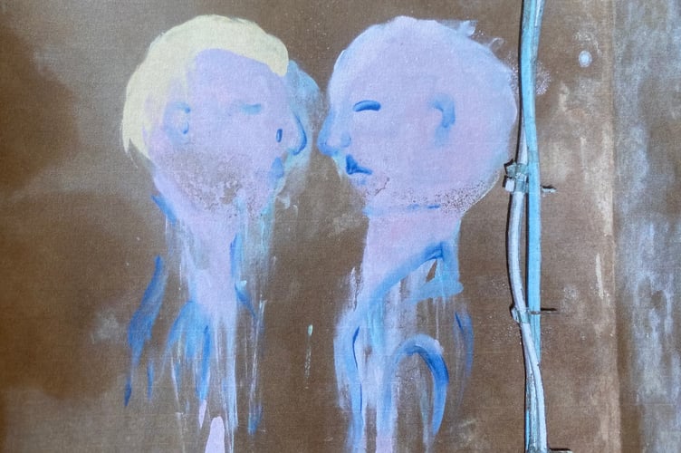 Author Laurence Shelley is looking for the mystery squatter who painted this image on the walls of her temporary Tavistock shed