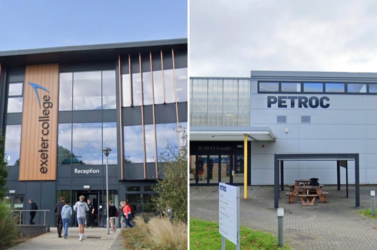 Exeter College, left, and Petroc's Tiverton campus