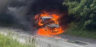 Burning van causes delays on Exeter Road