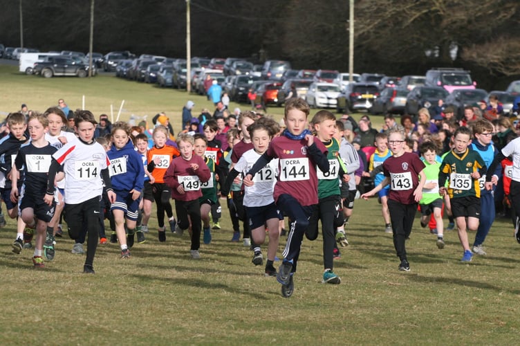 West Devon Primary Schools Cross Country races. Pictured is Tavistock race with the start of the year 3:4 race