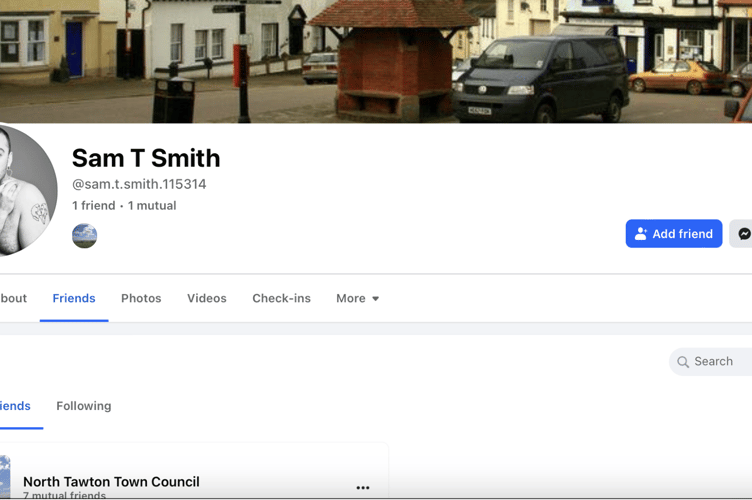 A screenshot of North Tawton Town Council being friends with a person called Sam T Smith.