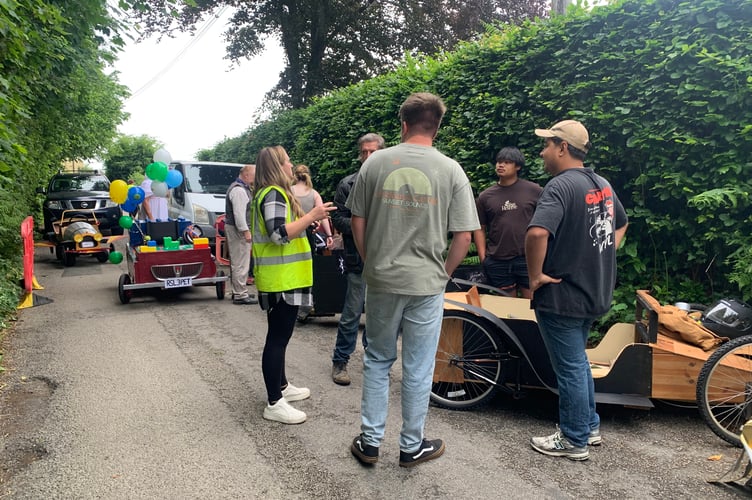 A safety briefing for the competitors who lined up to take part in the fourth annual soapbox derby at Gunnislake's Rising Sun Inn. (Picture: Sarah Martin)
