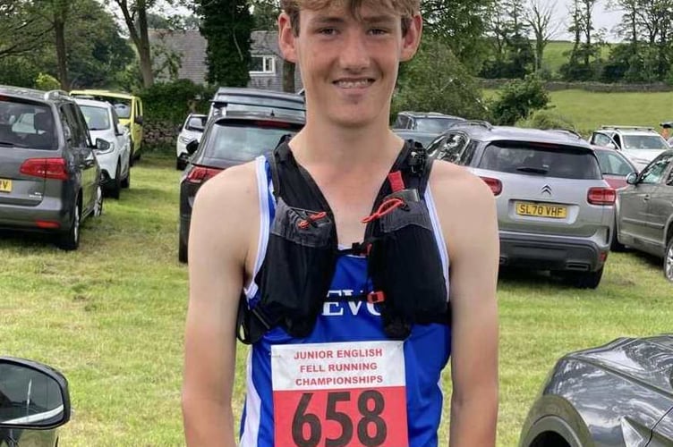 Okehampton Running Club member Aiden Spinney at the Junior English Fell Running Championships.