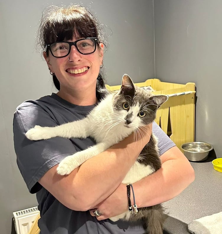 LIz Skillicorn reunited with Dusty at Kit Hill Castle Boarding Kennels and Cattery, near Tavistock.