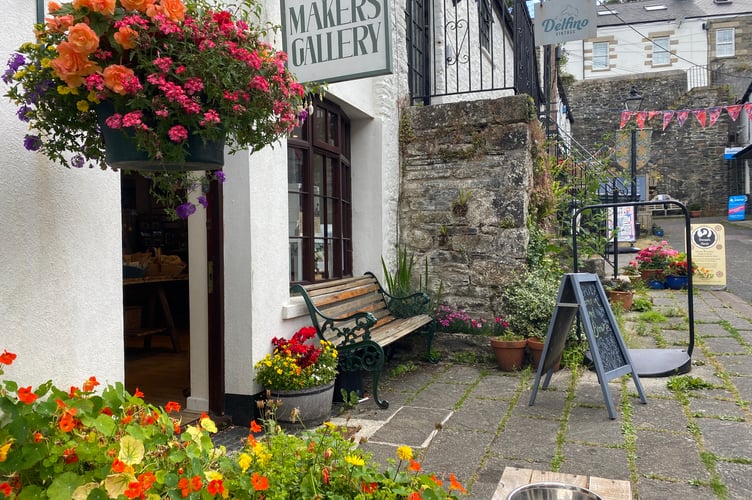 The Makers Gallery in Paddon's Row looks summery with its floral hanging baskets.