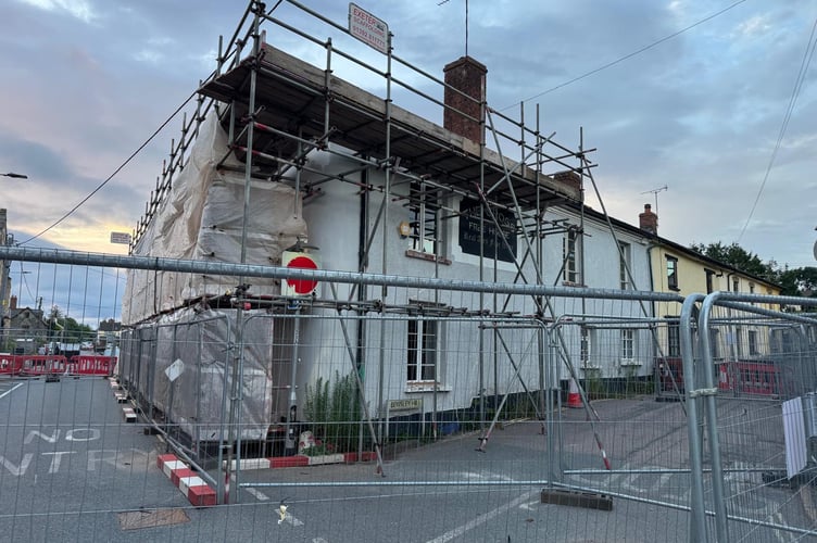 The road closure at The Cross Hotel in Copplestone