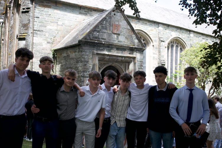 Group Relieved their exams are over - Tavistock College friendship grHappy their exams are finally over are nine friends from Tavistock College who joined their GCSE graduation ceremony in St Eustachius' Church in Tavistock. Picture by Jude Wright.