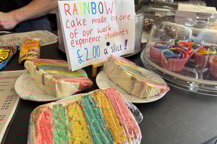 Rainbow cakes made by a work experience student was for sale at the OCRA Pavilion cafe on Okehampton Pride day.  AQ 6564
