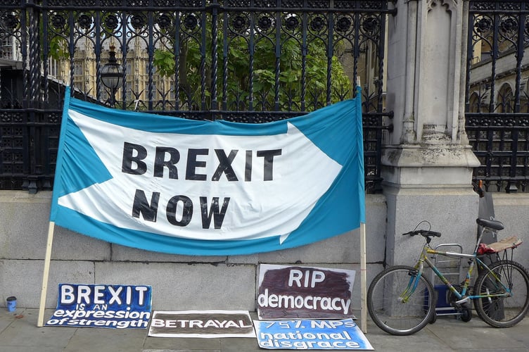 Brexit posters outside the Houses of Parliament back in 2019. Now it's a reality. Picture: Chiral Jon/Creative Commons.