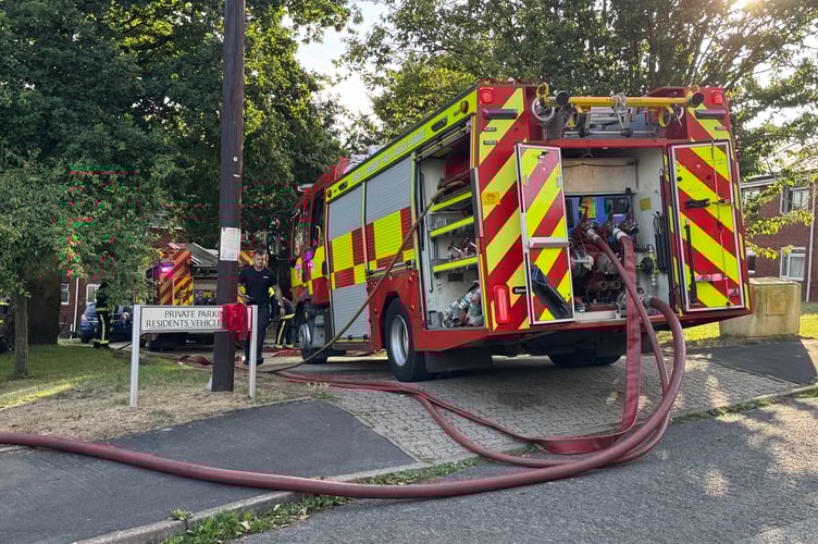 Fire engines at the scene of the Crediton property fire. AQ 7767