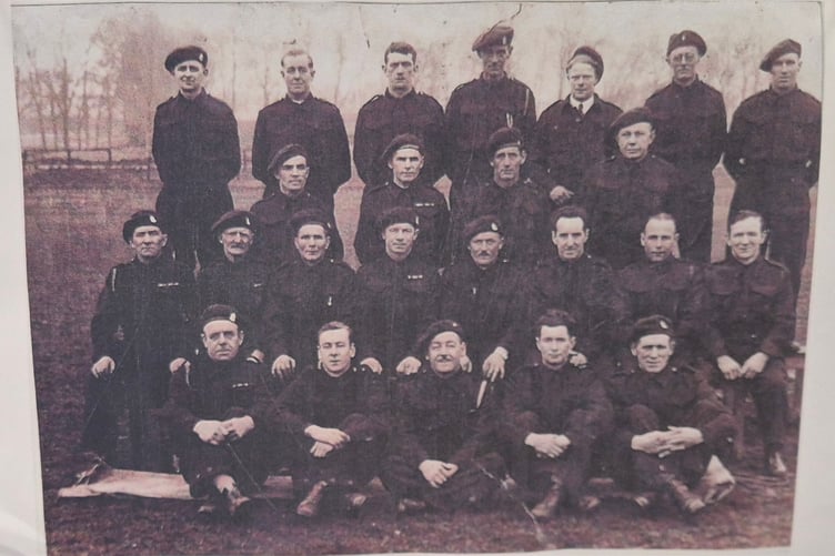 Bere Alston Primary School's pop-up museum featured this snapshot of the village home guard in 1945.
